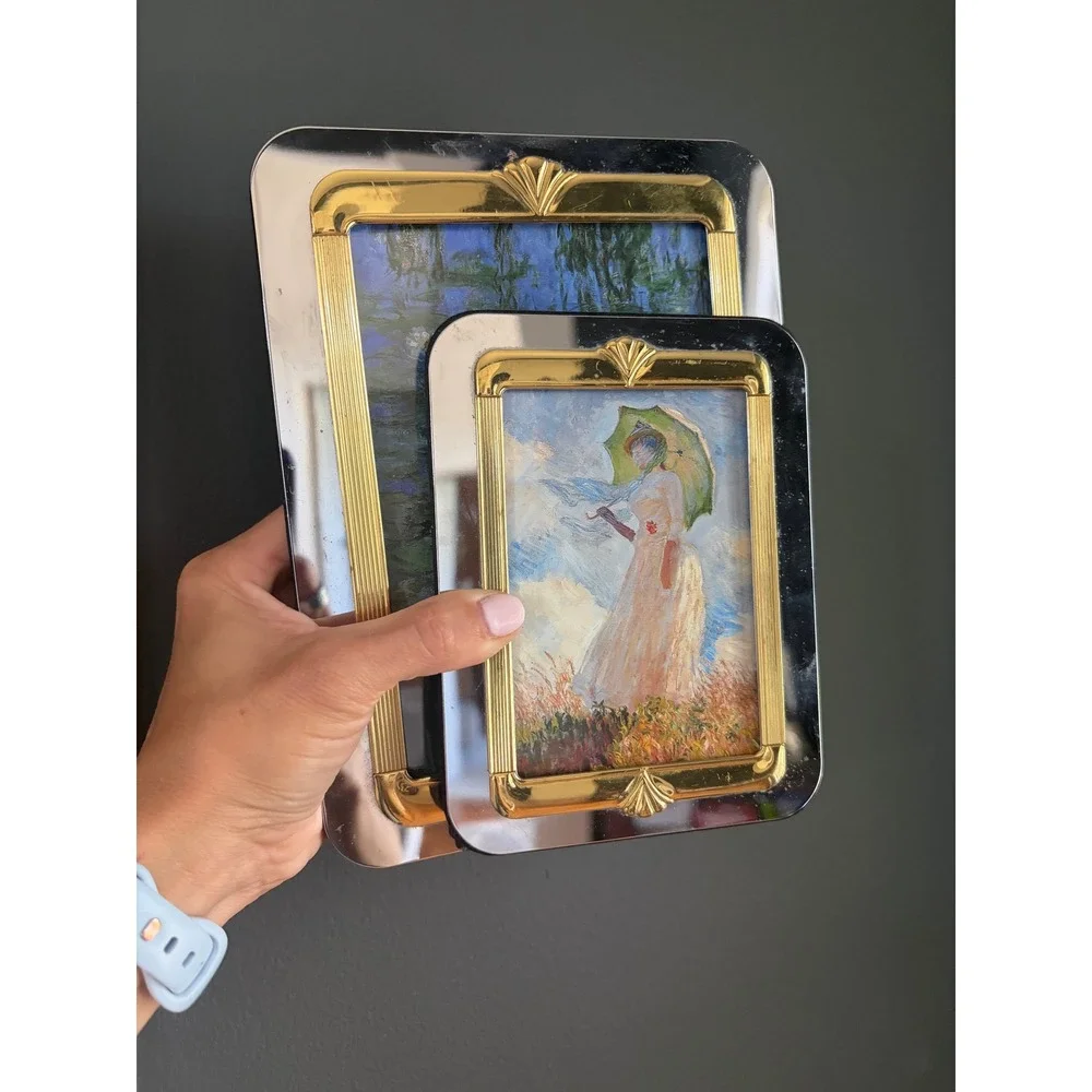 Two Vintage Picture Frames Two-Tone Silver and Gold Finish